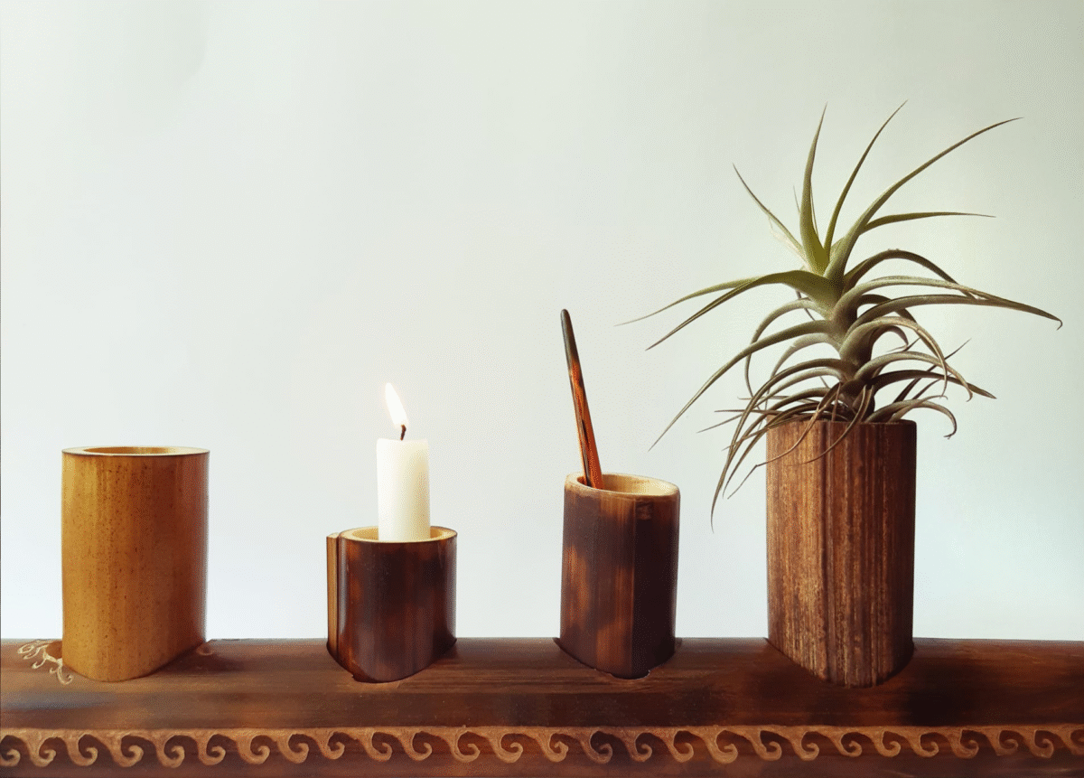 support décoratif bougie en bambou par bambouka